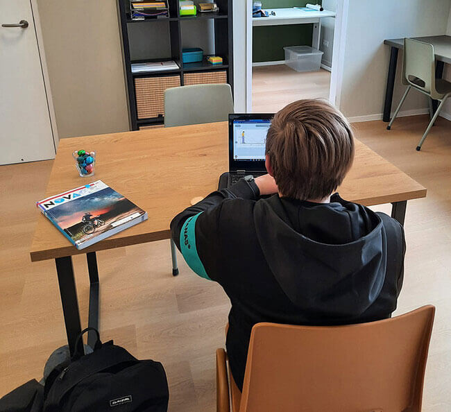 Leerling Springboxs maakt huiswerk met huiswerkbegeleiding achter computer